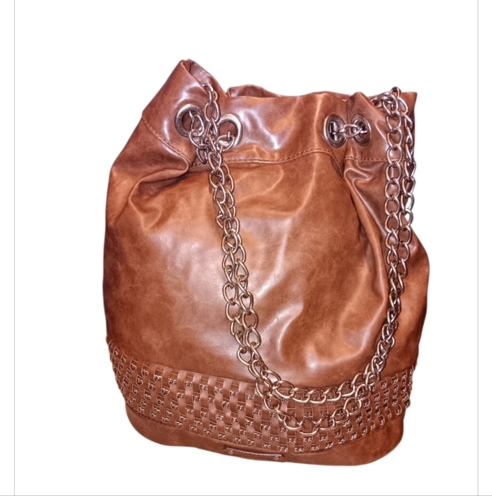 Vintage Nine West Tan Chain Strap Shoulder Bag Leather